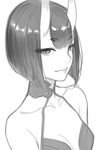  bangs bare_shoulders breasts closed_mouth deras eyebrows_visible_through_hair fang fang_out fate/grand_order fate_(series) greyscale horns looking_at_viewer monochrome oni oni_horns short_eyebrows short_hair shuten_douji_(fate/grand_order) sketch small_breasts smile solo upper_body 