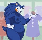  2017 animal_crossing anthro areola black_nose breasts ethanqix eyelashes eyes_closed female hand_on_hip hedgehog mabel_able mammal navel nintendo nipples smile solo video_games 