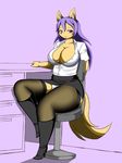  1girl artist_requset boots chair dog furry long_hair purple_eyes purple_hair sitting solo 
