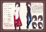  :d ^_^ aa_(sin2324) bangs bare_arms black_footwear black_sweater blue_eyes blue_pants blush boots brown_hair character_sheet closed_eyes closed_mouth commentary_request cross-laced_footwear denim eyebrows_visible_through_hair floral_print food hair_between_eyes hakama hakama-chan_(aa) high_ponytail holding holding_food japanese_clothes jeans kimono lace-up_boots long_hair looking_at_viewer multiple_views open_mouth original pants ponytail print_hakama print_kimono red_hakama ribbed_sweater sandals shaded_face sleeveless smile sweat sweater sweater_vest toenails translation_request wavy_mouth white_kimono 