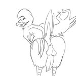 animal_genitalia anthro anus ass_up avian bird butt feathers feral hand_on_butt lf looking_at_viewer male monochrome penis pose potoo presenting simple_background sketch solo wings 