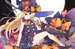  abigail_williams_(fate/grand_order) arm_support asymmetrical_legwear bangs black_footwear black_legwear blonde_hair blush bow character_name commentary_request dre english fate/grand_order fate_(series) full_moon hat hat_bow head_tilt key keyhole long_hair looking_at_viewer moon nude one_eye_closed orange_bow parted_bangs parted_lips polka_dot polka_dot_bow purple_bow purple_hat red_eyes revealing_clothes shoes single_thighhigh sitting solo stuffed_animal stuffed_toy teddy_bear thighhighs very_long_hair witch_hat 