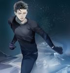  black_gloves black_hair brown_eyes gloves ice looking_down male_focus megane_(artist) otabek_altin sky star_(sky) starry_sky yuri!!!_on_ice 