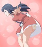  armpit_peek bag blue_eyes blue_hair haruyama_kazunori kneepits long_hair looking_at_viewer outstretched_arm panties pink_background print_panties shimada_mayu solo standing underwear wake_up_girls! white_panties 