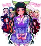  8girls akamatsu_kaede bell_collar belly black_hair black_hat blue_eyes blue_hair blush chabashira_tenko choker danganronpa dress eyes_closed eyewear glasses green_eyes group hair_ornament harukawa_maki hat headdress huyandere iruma_miu jacket long_hair maid maid_headdress midriff miniskirt musical_note_hair_ornament necktie new_danganronpa_v3 pantyhose red_hair school_uniform shirogane_tsumugi short_hair silver_hair skirt sweater sweater_vest tie tied_hair toujou_kirumi twintails uniform witch_hat yonaga_angie yumeno_himiko 