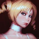  bangs bare_shoulders blonde_hair blue_eyes catherine catherine_(game) choker deviantart_username drill_hair eyebrows_visible_through_hair guweiz lips looking_at_viewer pink_lips portrait smile solo white_choker 