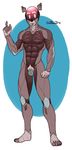  2017 abs anthro biceps bulge canine castbound clothing gun hybrid looking_at_viewer machine male mammal muscular nipples nude pecs ranged_weapon robot science_fiction solo standing thong weapon 