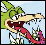  ambiguous_form ambiguous_gender blitzdrachin cropped cuphead_(game) disembodied_penis dragon duo erection fangs green_scales grim_matchstick icon licking long_tongue male male/ambiguous oral penis scales sex simple_background solo_focus tongue tongue_out tonguejob 