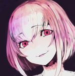  blush eyebrows_visible_through_hair face hair_between_eyes looking_at_viewer original parted_lips pink_eyes pink_hair portrait purple_background red_eyes short_hair simple_background sketch smile solo solopipb 
