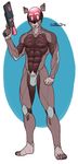  2017 abs anthro biceps bulge canine castbound clothing gun hybrid looking_at_viewer machine male mammal muscular nipples pecs ranged_weapon robot science_fiction solo standing thong weapon 