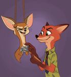  2017 anthro arms_above_head bound canine clothed clothing disney fennec finnick fox fur hands_tied hawaiian_shirt lissatoons male mammal necktie nick_wilde nude rope shirt tears tickling zootopia 