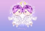  amethyst_(houseki_no_kuni) androgynous braid character_name chibi hmniao houseki_no_kuni multiple_others pajamas purple_eyes purple_hair short_hair siblings twins 