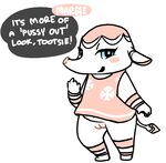  anthro blue_eyes blush bottomless clothed clothing dialogue dress elephant english_text female mammal margie_(animal_crossing) no_underwear nobby_(artist) pussy short_stack smile solo speech_bubble text 