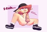  anthro backwards_baseball_cap balls baseball_cap blush butt cervine clothing cum footwear girly hat lotus_bud male mammal nipples nude open_mouth penis shoes simple_background snugs solo 