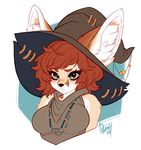  2017 anthro big_ears breasts canine clothed clothing cute female fennec fluffy fox grumpy hair hat inner_ear_fluff jewelry magic_user mammal necklace pollo-chan pouting solo witch 