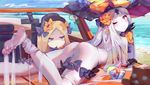  ;) abigail_williams_(fate/grand_order) ass bandages bangs bare_legs barefoot beach bikini bikini_bottom black_bow black_gloves black_hat blonde_hair blue_eyes blue_sky blurry blurry_background bow car cherry closed_mouth convertible cup day depth_of_field drink drinking_glass drinking_straw dual_persona earrings elbow_gloves expressionless facial_mark fate/grand_order fate_(series) fedora feet flower food forehead_mark fruit gloves grey_skin ground_vehicle hair_bow hair_flower hair_ornament hat hat_bow jewelry jitome key_earrings long_hair lying motor_vehicle multiple_girls on_stomach on_vehicle one_eye_closed orange_bow orange_flower orange_rose outdoors parted_bangs pink_eyes rose shore silver_hair sitting sky smile stuffed_animal stuffed_toy swimsuit t_lege_d teddy_bear thong_bikini topless tropical_drink very_long_hair water 
