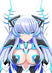  absurdres bad_id bad_pixiv_id blue_eyes breasts commentary cundodeviant glowing glowing_eyes halterneck highres kami_jigen_game_neptune_v kiseijou_rei kiseijou_rei_(goddess_form) large_breasts long_hair looking_at_viewer neptune_(series) signature smile solo symbol-shaped_pupils 