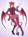  ankle_boots arm_belt boots breasts closed_mouth commission demon_girl demon_tail demon_wings facial_tattoo fire full_body gloves grey_background hair_between_eyes highres horns justin_leyva_(steamy_tomato) leg_belt looking_at_viewer medium_breasts original pantyhose pigeon-toed purple_eyes purple_gloves purple_shirt red_hair red_legwear red_wings sash shirt short_hair signature smile solo tail tattoo wings 
