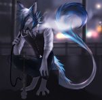  2017 angiewolf anthro clothed clothing detailed_background digital_media_(artwork) hair male night sergal solo white_hair yellow_eyes 