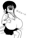  alternate_breast_size black_hair blush breasts cleavage commentary_request cyclops gigantic_breasts hitomi_sensei_no_hokenshitsu labcoat manaka_hitomi monster_girl one-eyed shake-o solo 