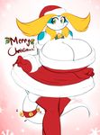  2017 aijou anthro averyshadydolphin big_breasts breasts christmas clothing dragon dress eyebrows female holidays huge_breasts jou looking_at_viewer simple_background solo 