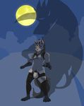  2017 anthro black_fur bulge clothed clothing fur gloves_(marking) grey_fur intimatewolf male markings mightyena moon multicolored_fur night nintendo nipples outside partially_clothed pok&eacute;mon pok&eacute;mon_(species) red_eyes shadow_monster topless two_tone_fur video_games 