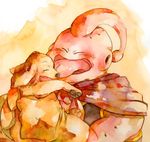  ake_(ake54) animal bee_(dragon_ball) closed_eyes dog dragon_ball dragon_ball_z gloves happy majin_buu male_focus open_mouth smile tongue tongue_out traditional_media watercolor_(medium) 