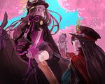  :t ahoge aunt_and_niece black_cape black_hair black_hat blush bow brown_eyes brown_hair cape chacha_(fate/grand_order) cherry_blossoms dango eating fate/grand_order fate_(series) flying_sweatdrops food hair_bow hair_over_one_eye hat horseback_riding koha-ace long_hair looking_at_another multiple_girls oda_nobunaga_(fate) oda_uri okita_souji_(fate) okita_souji_(fate)_(all) open_mouth pink_bow pink_hair red_cape red_eyes riding sanshoku_dango uhana wagashi wide_sleeves 