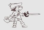  anthro archibadzzz balls canine dog dogtanian dogtanian_and_the_three_muskehounds male mammal melee_weapon monochrome penis solo sword weapon 