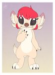  2017 3_toes 4_ears 4_fingers alien black_claws border brown_eyes chest_tuft claws digital_media_(artwork) dipstick_ears disney experiment_(species) eyelashes fan_character female front_view fur gradient_background hair hand_on_chest inner_ear_fluff lilo_and_stitch looking_at_viewer maple_(solosandwich) mixed_media multi_ear red_hair signature simple_background smile solo specky-arts standing tan_fur textured_background toe_claws toes tuft white_border 