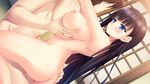  1girl ass ass_grab bangs black_hair blood blue_eyes blunt_bangs blush breast_grab brown_hair censored dutch_angle game_cg grabbing hand_on_another's_ass hetero highres kamiki_inori long_hair looking_at_another love_kami_-useless_goddess- mizuno_(suisuiw) mosaic_censoring nipples nude open_mouth penis pussy_juice sex 