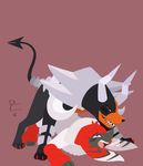  2017 all_fours black_fur blush canine doggystyle draco-canine duo female feral feral_on_feral from_behind_position fur furfrou kabuki_furfrou kabuki_trim male male/female mammal mega_evolution mega_houndoom nintendo pok&eacute;mon pok&eacute;mon_(species) red_eyes sex spikes video_games 