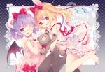  :d animal_ears aogiri_sei babydoll bare_legs barefoot bat_wings blonde_hair bloomers bow brown_legwear extra_ears fang flandre_scarlet frame frills gloves hair_bow lavender_hair multiple_girls one_eye_closed open_mouth out_of_frame pantyhose pink_bow pink_eyes pink_ribbon pointy_ears purple_hair remilia_scarlet ribbon short_hair siblings sisters smile strap_slip stuffed_animal stuffed_toy teddy_bear touhou underwear white_gloves wings 