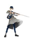  antique_firearm argyle argyle_legwear armor bangs belt blonde_hair blue_eyes blunt_bangs bracelet buttons capri_pants coat double-breasted faulds firearm full_body glasses gun hat holding holding_gun holding_weapon jewelry kinoshita_sakura long_coat lorentz_(senjuushi) male_focus military military_hat military_uniform official_art pants rifle senjuushi:_the_thousand_noble_musketeers shoulder_armor solo spaulders tachi-e transparent_background trigger_discipline uniform weapon 