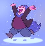  beast_(disambiguation) boots clothed clothing coat excited footwear happy jacket jeans jungabeast male monster pants paws running smile snow snowing sparkles 