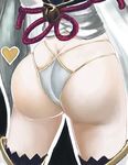  1girl ass back bare_back butt_crack closed_mouth head_out_of_frame heart ishiki long_hair low_twintails niyah one_eye_closed silver_hair solo thighhighs twintails very_long_hair white_legwear xenoblade xenoblade_2 