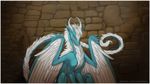  blue_eyes blue_scales dragon feathered_wings feathers feral hair horn kothorix scales scalie shorty-antics-27 solo wings 