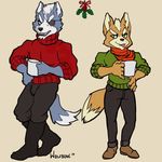  canine clothed clothing duo fox fox_mccloud fully_clothed holly_(plant) larger_male male male/male mammal muscular muscular_male nintendo plant size_difference smaller_male star_fox video_games w0lfb0ne wolf wolf_o&#039;donnell 