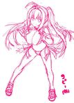  1girl asahi bikini breasts character_request curvy female large_breasts looking_at_viewer monochrome sketch smile standing swimsuit twintails 