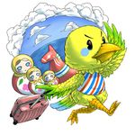  bubonikku cloud doubutsu_no_mori feathered_wings furry matryoshka_doll pichiku_(doubutsu_no_mori) simple_background sky solo suitcase water white_background wings 