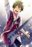  akiyama_hayato green_hair guitar happy idolmaster idolmaster_side-m instrument male_focus map_(map_imas) necktie shirt solo sweat 