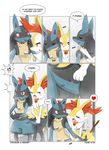  ! &lt;3 ? anthro black_fur blue_fur blush braixen butt canine clitoris comic dialogue duo english_text eyes_closed female fur hi_res horn inner_ear_fluff looking_back lucario male male/female mammal multicolored_fur nintendo nude open_mouth pok&eacute;mon pok&eacute;mon_(species) pussy pussy_juice red_eyes sex simple_background smile stick tail_sex text tongue vaginal video_games water wet white_background white_fur winick-lim yellow_fur 