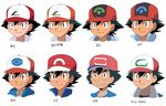  artist_request baseball_cap black_eyes black_hair brown_eyes commentary_request comparison face hat highres male_focus pokemon pokemon_(anime) pokemon_ag pokemon_bw_(anime) pokemon_dp_(anime) pokemon_m20 pokemon_sm_(anime) pokemon_xy_(anime) satoshi_(pokemon) smile solo translation_request 