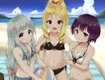  :d :o ball bangs bare_arms bare_shoulders beach beach_towel beachball bikini black_bikini black_ribbon blonde_hair blue_bikini blue_eyes blue_sky blunt_bangs blush bow breasts brown_eyes chestnut_mouth cleavage closed_mouth cloud collarbone cowboy_shot crossed_arms day drill_hair eromanga_sensei eyebrows_visible_through_hair frilled_bikini frills hair_bow hand_on_hip highres holding holding_ball horizon izumi_sagiri long_hair low-tied_long_hair medium_breasts multiple_girls navel ocean open_mouth outdoors parted_bangs pink_bow plaid plaid_bikini pointy_ears ponytail purple_eyes purple_hair racchi. ribbon ringlets sand senju_muramasa shiny shiny_hair shore sidelocks silver_hair sky small_breasts smile standing stomach swimsuit tareme towel v-shaped_eyebrows yamada_elf 