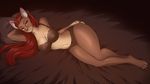  2017 anthro areola big_breasts breasts cleavage clothed clothing eyebrows eyelashes feline female hair hand_on_hip hi_res lingerie long_hair looking_at_viewer lying lynx mammal navel nipples on_side pastelletta red_hair smile solo translucent transparent_clothing wide_hips 