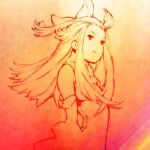  1girl ahoge bow bravely_default_(series) commentary_request edea_lee hair_bow long_hair monochrome nanpou_(nanpou0021) smile solo 