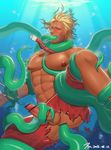  1boy abs anal bara blonde_hair drooling erection lifeguard lifting mccree_(overwatch) monster muscle overwatch pecs penetration penis restrained tagme tentacle torn_clothes water whistle 