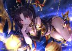 black_hair blush breasts cleavage elbow_gloves fate/grand_order fate_(series) gloves ishtar_(fate/grand_order) kyjsogom long_hair navel red_eyes signed twintails watermark 