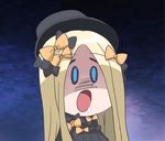  abigail_williams_(fate/grand_order) abyaa_face ai_mai_mii black_bow black_dress black_hat blonde_hair bow chibi commentary_request dress drooling fate/grand_order fate_(series) fooooooomin hair_bow hat long_hair open_mouth orange_bow solo top_hat 