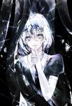  androgynous black_neckwear diamond diamond_(houseki_no_kuni) elbow_gloves finger_to_mouth gem_uniform_(houseki_no_kuni) gloves houseki_no_kuni index_finger_raised looking_at_viewer multicolored multicolored_eyes necktie s_(olath) short_hair short_sleeves shushing smile sparkle white_gloves white_hair 